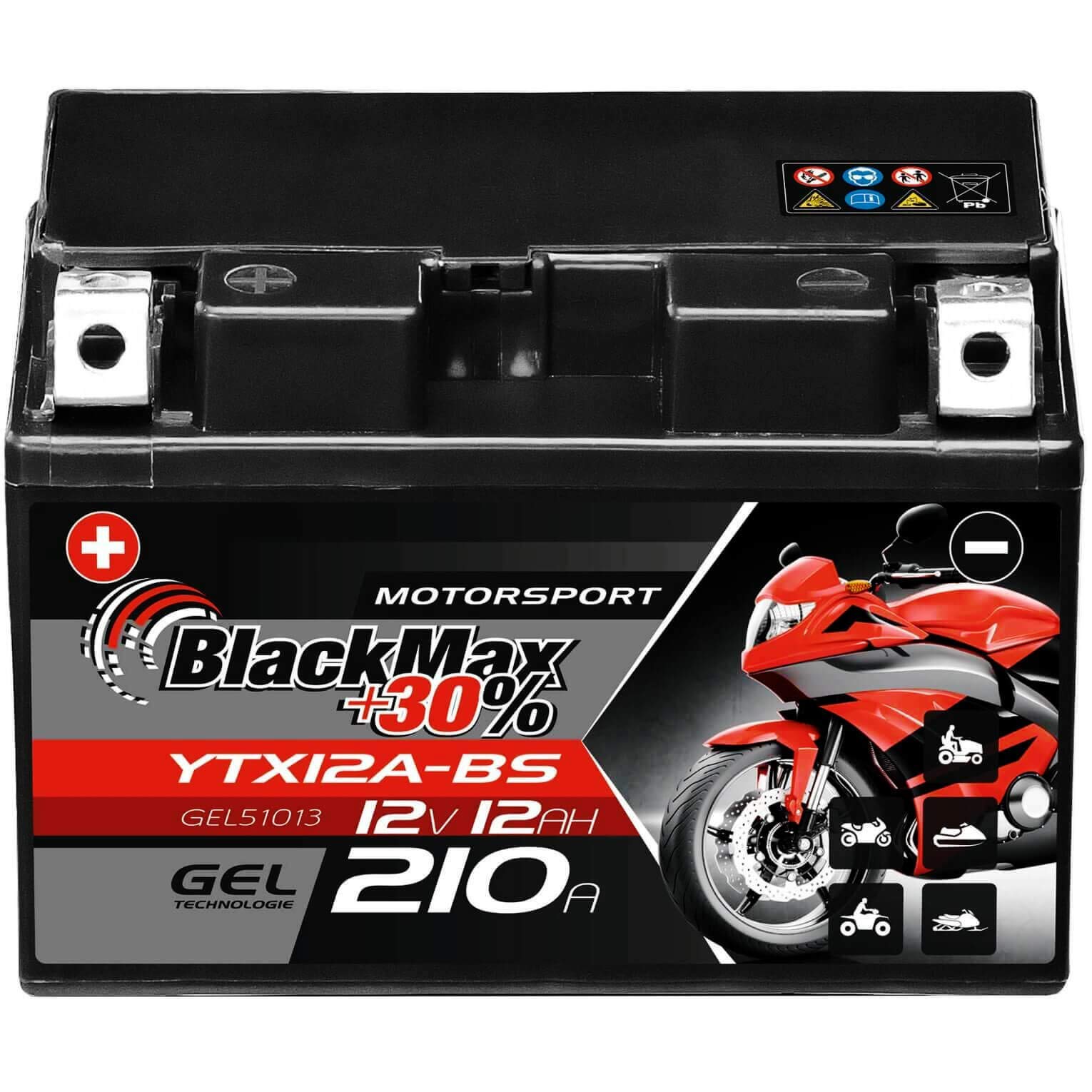 BlackMax YTX12A-BS Motorradbatterie GEL 12V 12Ah 210A 51013 CTX12A-BS YTZ12S GT12A-BS von BlackMax