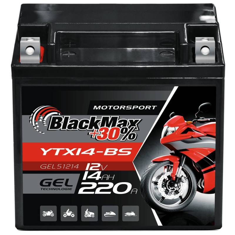 BlackMax YTX14-BS Motorradbatterie GEL 12V 14Ah CTX14-BS 51214 Batterie YTX14-4 von BlackMax