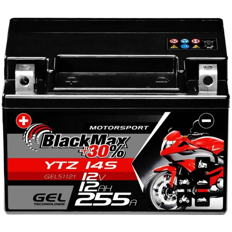 BlackMax YTZ14S Motorradbatterie GEL 12V 12Ah YTZ14-4 Batterie GTZ14-4 YTZ14-S von BlackMax