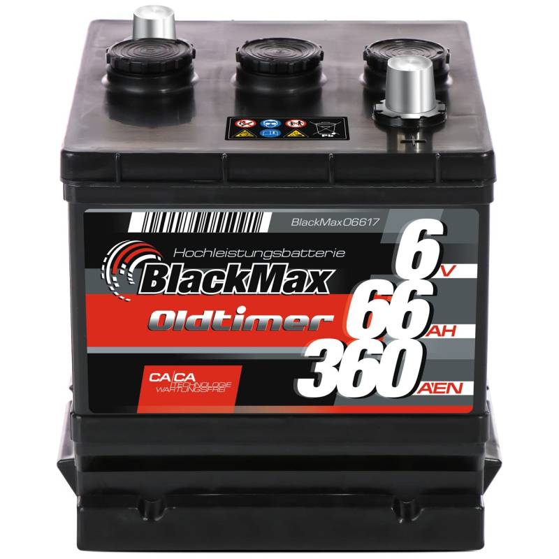 BlackMax06617 6V 66Ah 360A/EN gefüllt Oldtimer Batterie Starterbatterie PKW von BlackMax