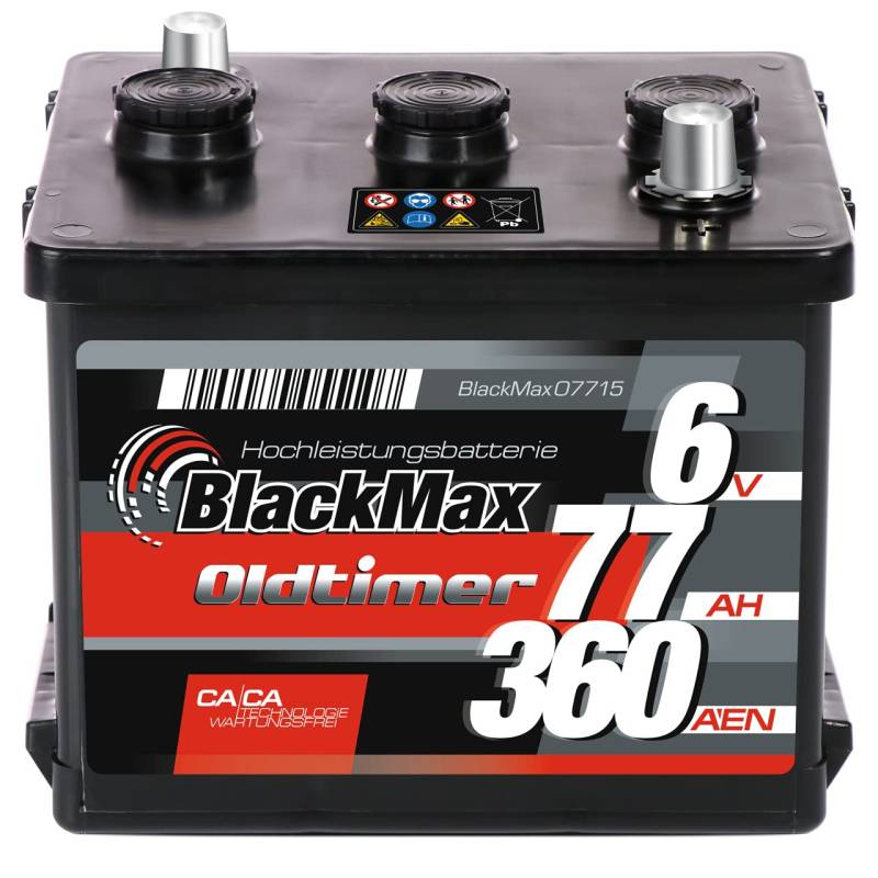 BlackMax07715 6V 77Ah 360A/EN gefüllt Oldtimer Batterie Starterbatterie PKW von BlackMax