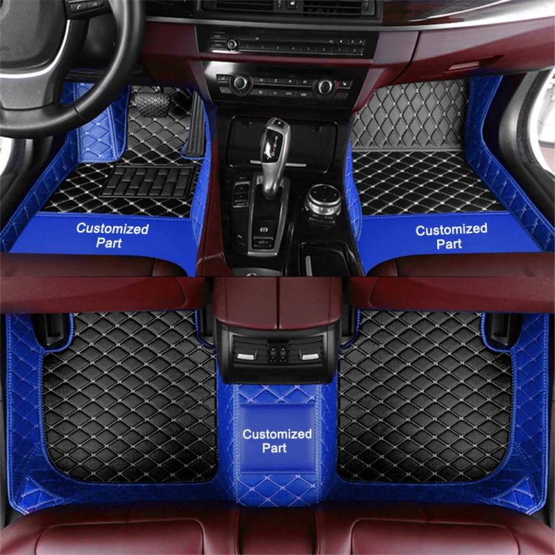 Anpassen Fußmatten für BMW 1/2/3/4/5 Series X1 X2 X3 X4 X5 X6 PU-Leder Auto Fussmatten Set Allwetter wasserdichte rutschfeste Teppich（Blau und Schwarz） von Blackwheel