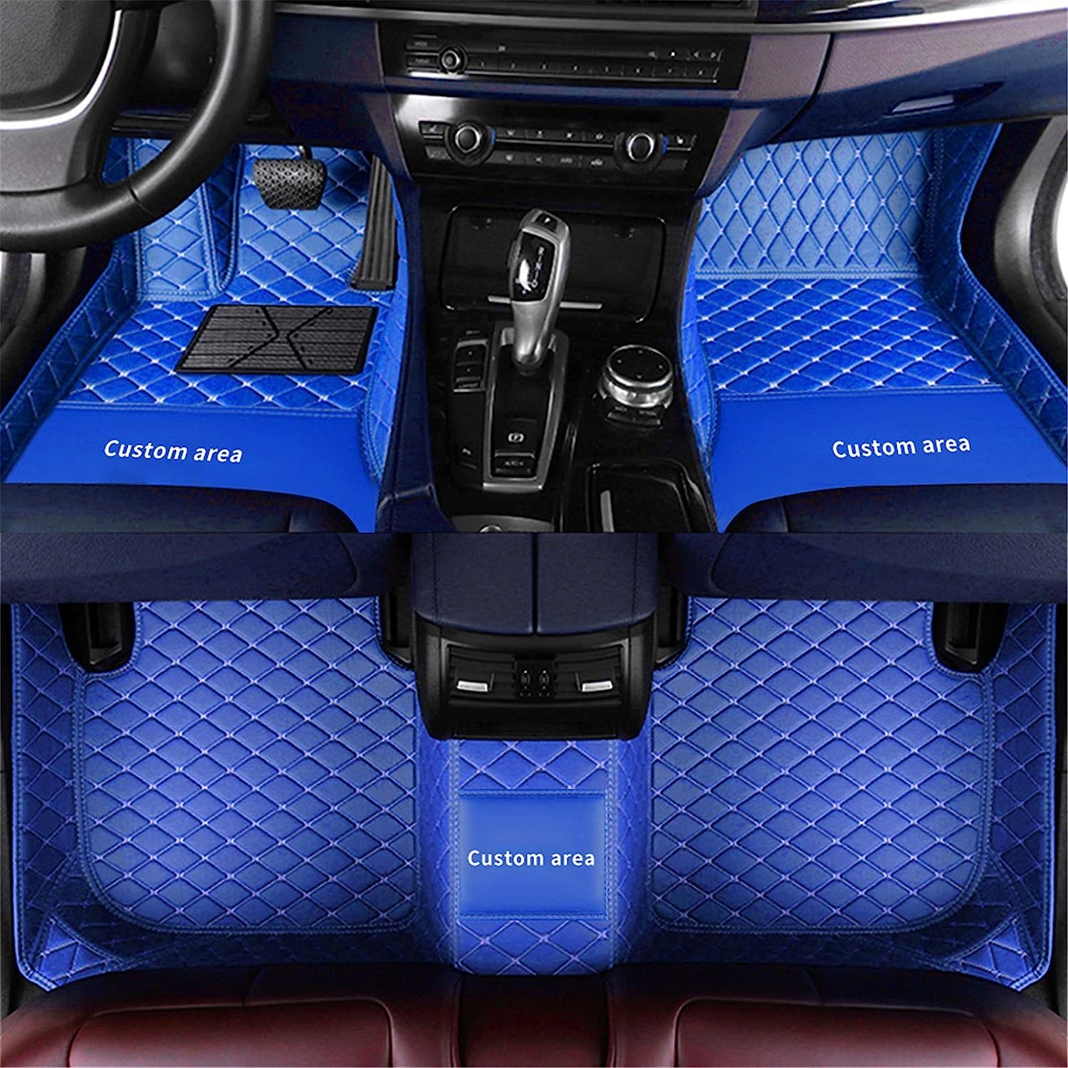 Anpassen Fußmatten für Ford Edge Fiesta Focus Fusion Kuga Ranger Mondeo Transit Ecosport Mustang PU-Leder Auto Fussmatten Set Allwetter wasserdichte rutschfeste Teppich（Blau） von Blackwheel