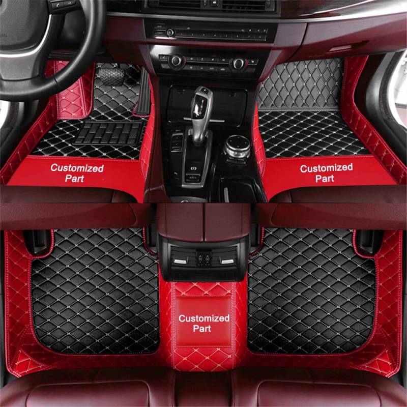 Anpassen Fußmatten für Mitsubishi L200 Outlander Space ASX Evo Eclipse PU-Leder Auto Fussmatten Set Allwetter wasserdichte rutschfeste Teppich（Rot und Schwarz） von Blackwheel