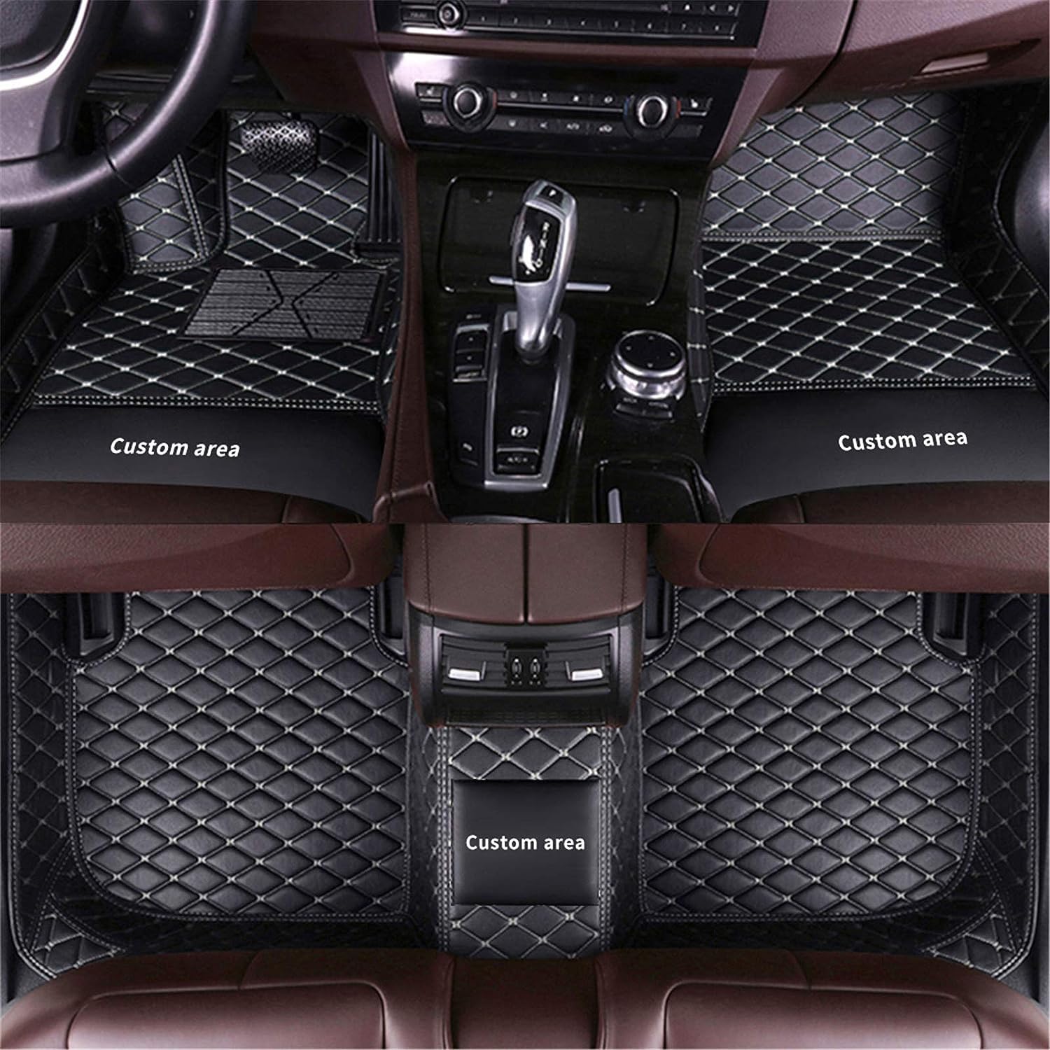 Anpassen Fußmatten für Mitsubishi L200 Outlander Space ASX Evo Eclipse PU-Leder Auto Fussmatten Set Allwetter wasserdichte rutschfeste Teppich（Schwarz Beige） von Blackwheel