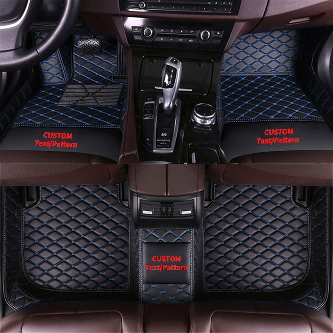 Anpassen Fußmatten für Mitsubishi L200 Outlander Space ASX Evo Eclipse PU-Leder Auto Fussmatten Set Allwetter wasserdichte rutschfeste Teppich（Schwarz Blau） von Blackwheel