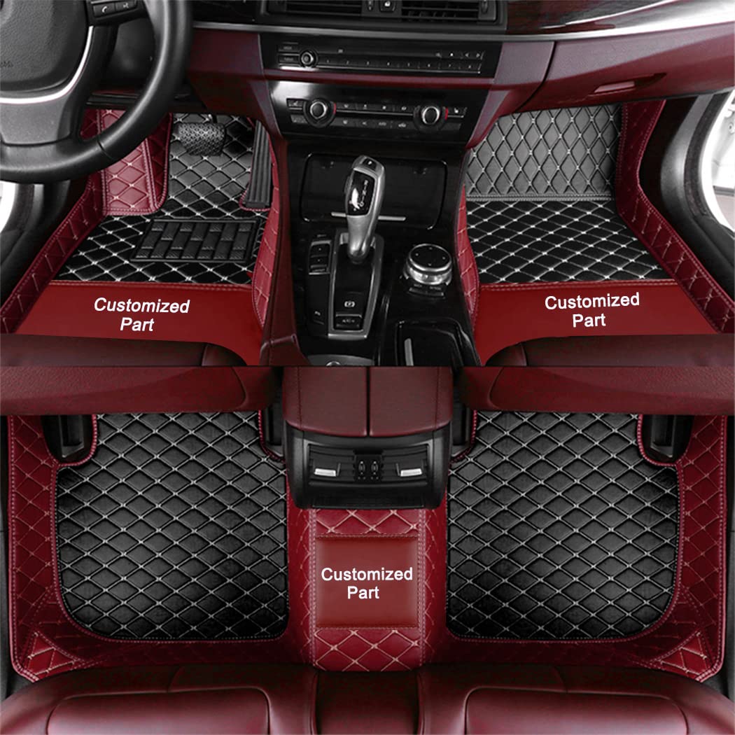 Anpassen Fußmatten für Peugeot 207 208 307 308 408 508 2008 3008 5008 Expert PU-Leder Auto Fussmatten Set Allwetter wasserdichte rutschfeste Teppich（Wein rot und Schwarz） von Blackwheel