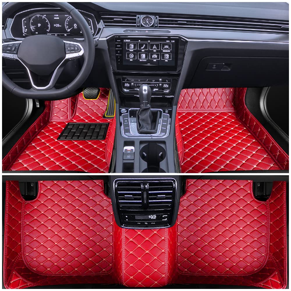 Auto Fußmatten für VW for Volkswagen Touran 5seat 2004-2015 Allwetter Fussmatten Innenraum Zubehör Fussmatten, Rot von Blackwheel