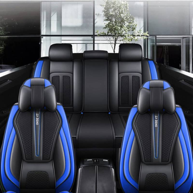 Autositzbezug Für BMW 1er 2er 3er 4er 5er 6er 7er für 5-Sitze Sitzbezüge Auto PU Leder Komplettset, Universell Sitzbezug Auto Sitzschoner Kompatibel, Luxus, Schwarz Blau von Blackwheel