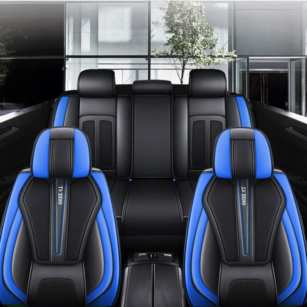 Autositzbezug Für Citroen C5 2007-2025 für 5-Sitze Sitzbezüge Auto PU Leder Komplettset, Universell Sitzbezug Auto Sitzschoner Kompatibel, Standard, Schwarz Blau von Blackwheel