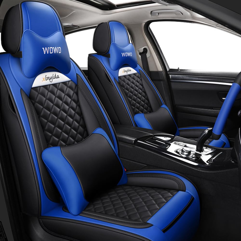 Autositzbezug Für Nissan Qashqai J10 J11 2006-2025 Komplettset 5 Sitze Allwettereinsatz Auto PU Ledersitzbezug Vorne und Hinten 5 Stück,Deluxe Version - Blau von Blackwheel