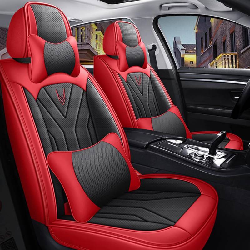 Blackwheel Autositzbezüge Für Opel Corsa 2007-2020 5-Sitzer kompletter Satz Sitzkissen Allwetter Autoteile Interieur Schwarz Rot von Blackwheel