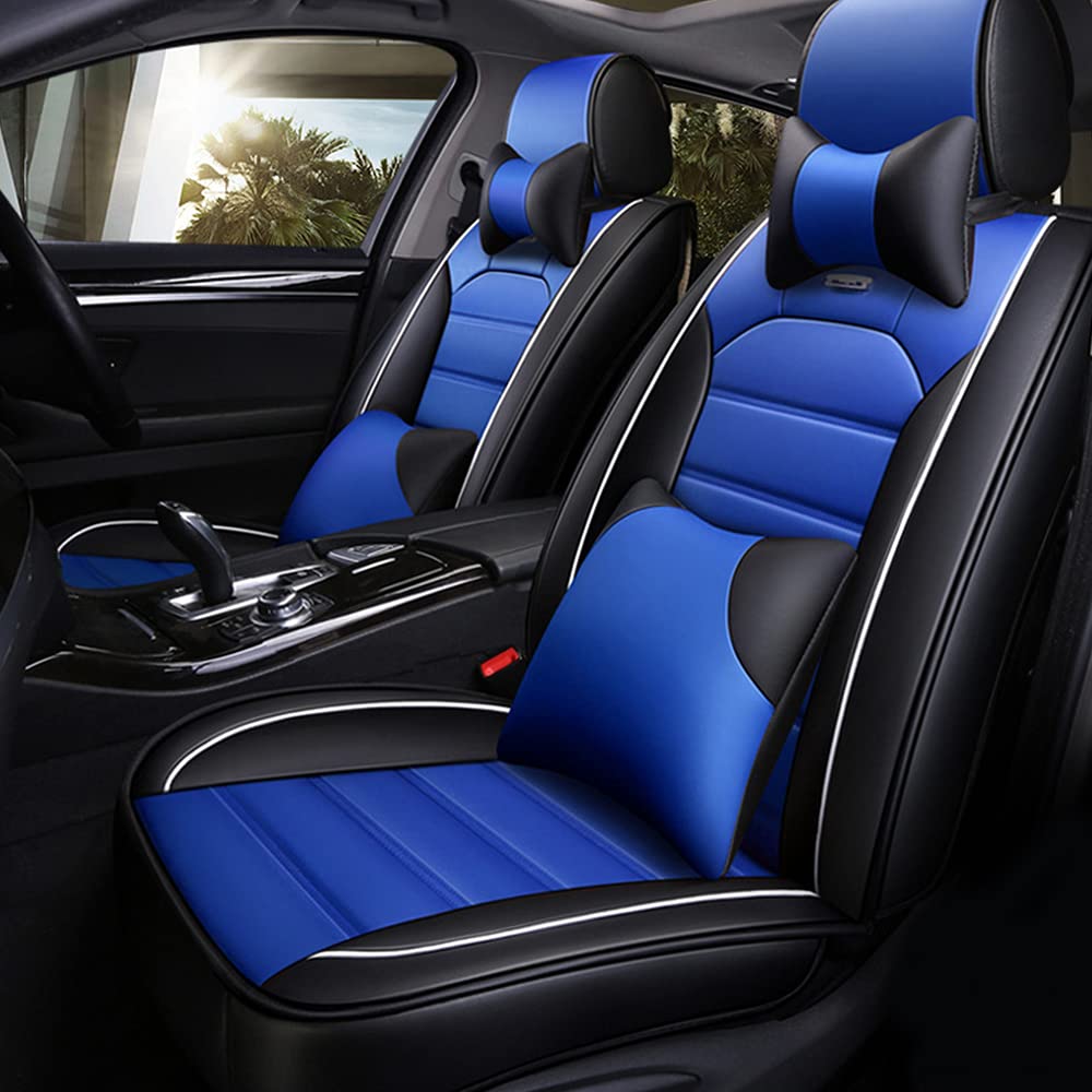 Blackwheel Autositzbezug Für SEAT Ateca Komplettset 5-Sitze Allwettereinsatz Auto PU Ledersitzbezug Auto PU Ledersitzbezug Luxus - Schwarz Blau von Blackwheel