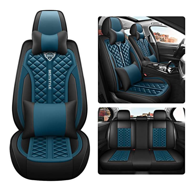 Blackwheel Autositzbezug Für Hyundai Tucson 2005-2024 Komplettset 5 Sitze Allwettereinsatz Auto Ledersitzbezug Blue von Blackwheel