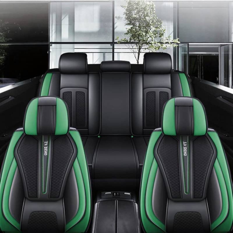 Blackwheel Autositzbezug Für Jeep Renegade 2012-2020 für 5-Sitze Sitzbezüge Auto PU Leder Komplettset, Universell Sitzbezug Auto Sitzschoner Kompatibel, Standard, Schwarz Grün von Blackwheel