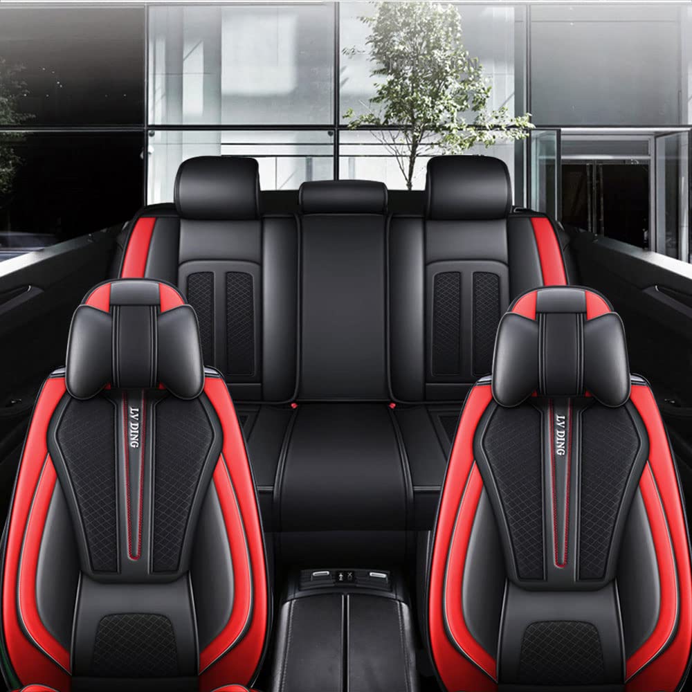 Blackwheel Autositzbezug Für SEAT Ateca für 5-Sitze Sitzbezüge Auto PU Leder Komplettset, Universell Sitzbezug Auto Sitzschoner Kompatibel, Luxus, Schwarz Rot von Blackwheel