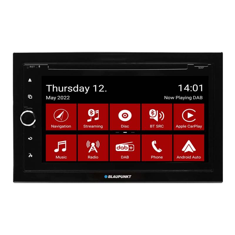 Blaupunkt Copenhagen 700 DAB mit PKW-Navigation, 2-DIN Car-Multimedia, 6,75 Zoll Touchscreen, CarPlay, Android Auto, DAB+, Bluetooth, CD/DVD, 2x USB, 1x Aux, SD, Rückfahrkamera, 180 Watt von Blaupunkt