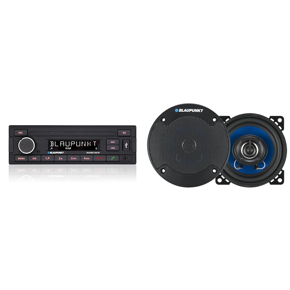 Blaupunkt Madrid 200 BT | Bluetooth, RDS Tuner, Freisprecheinrichtung, USB, Aux-In & ICx 402 2-Wege Einbau-Lautsprecher 180W Inhalt: 1 Paar, ICX402, Schwarz von Blaupunkt