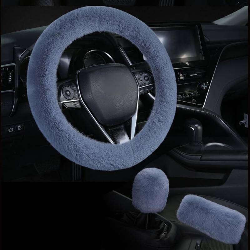 Universal-Auto-Lenkradbezug,Lenkradschutz & Getriebe Abdeckung Set,Plüsch Lenkrad Uberzug,Weichem Lenkradschoner,Auto Winter Zubehoer,Lenkrad Wärmer,Unisex Lenkradhülle Auto, von Blausky