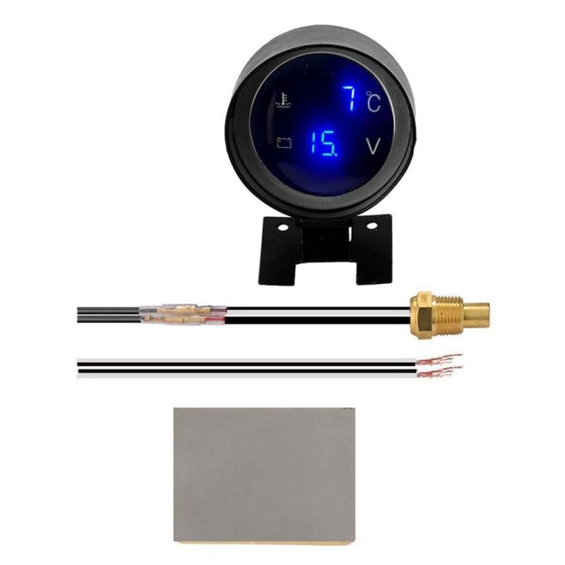 Blmirror 2 in 1 12 V 24 V Runde LED Digital Auto Wassertemperaturanzeige Temperatursensor Temperatura Moto Spannungsmesser Blau von Blmirror