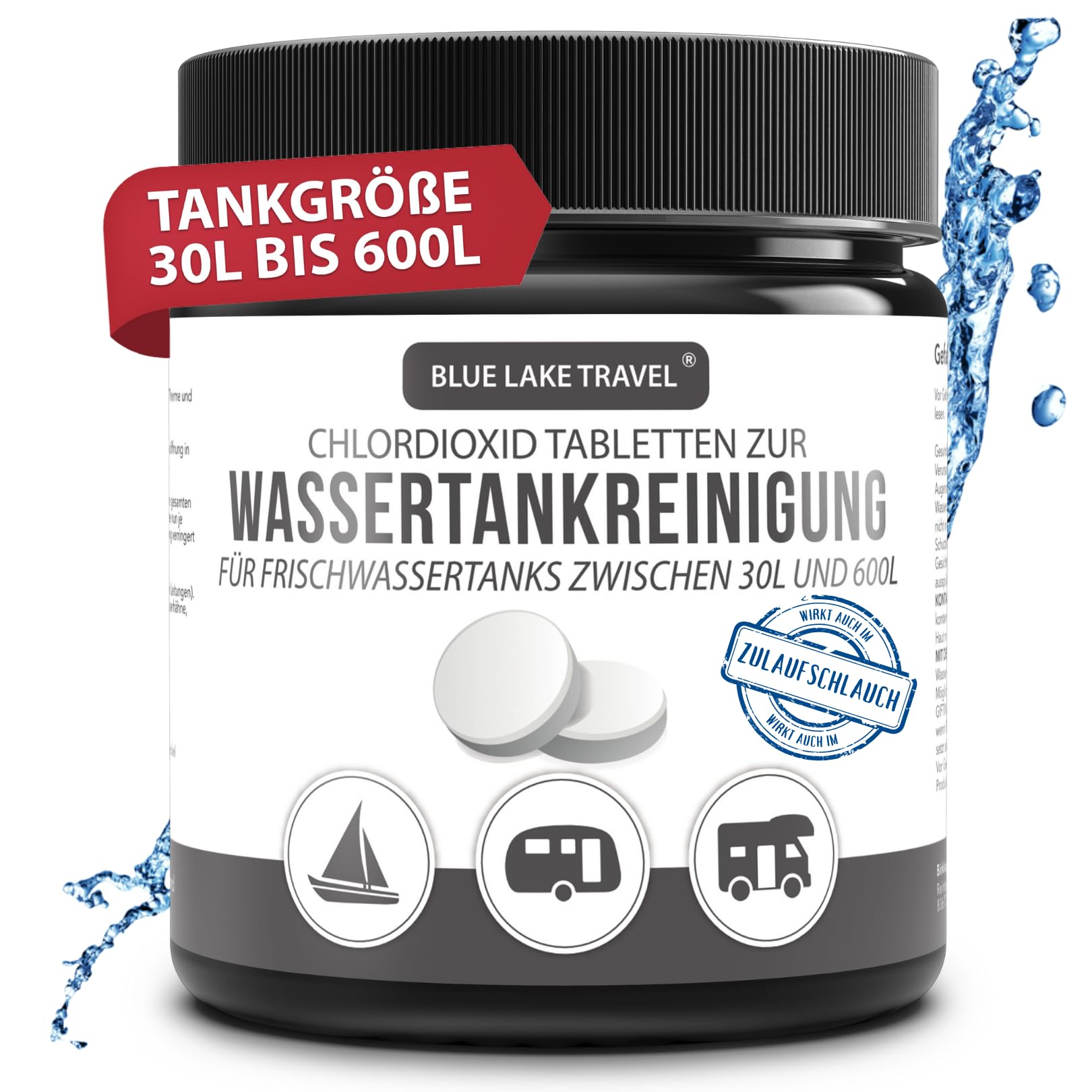 Blue Lake Travel Wassertank Reiniger Wohnmobil (10 Tabletten) - Tankvolumen 30 bis 600 Liter - Frischwassertank Reiniger - hochwirksamer Tankreiniger löst Verschmutzungen & Ablagerungen von Blue Lake Travel