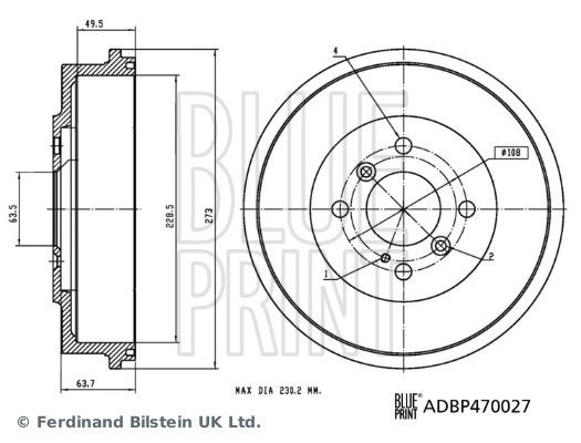 Bremstrommel Hinterachse Blue Print ADBP470027 von Blue Print