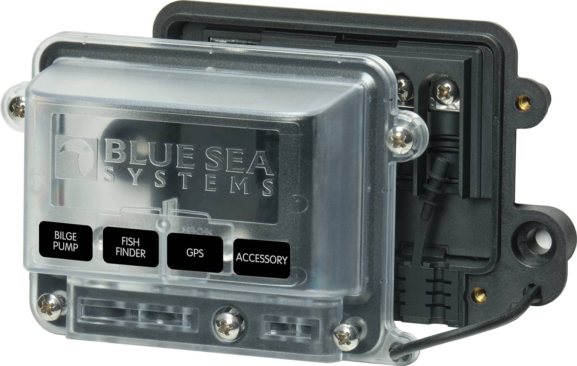 Blue Sea Systems 2356 wasserdichte 4-Gang-Sammelschiene mit Abdeckung, schwarz von Blue Sea Systems