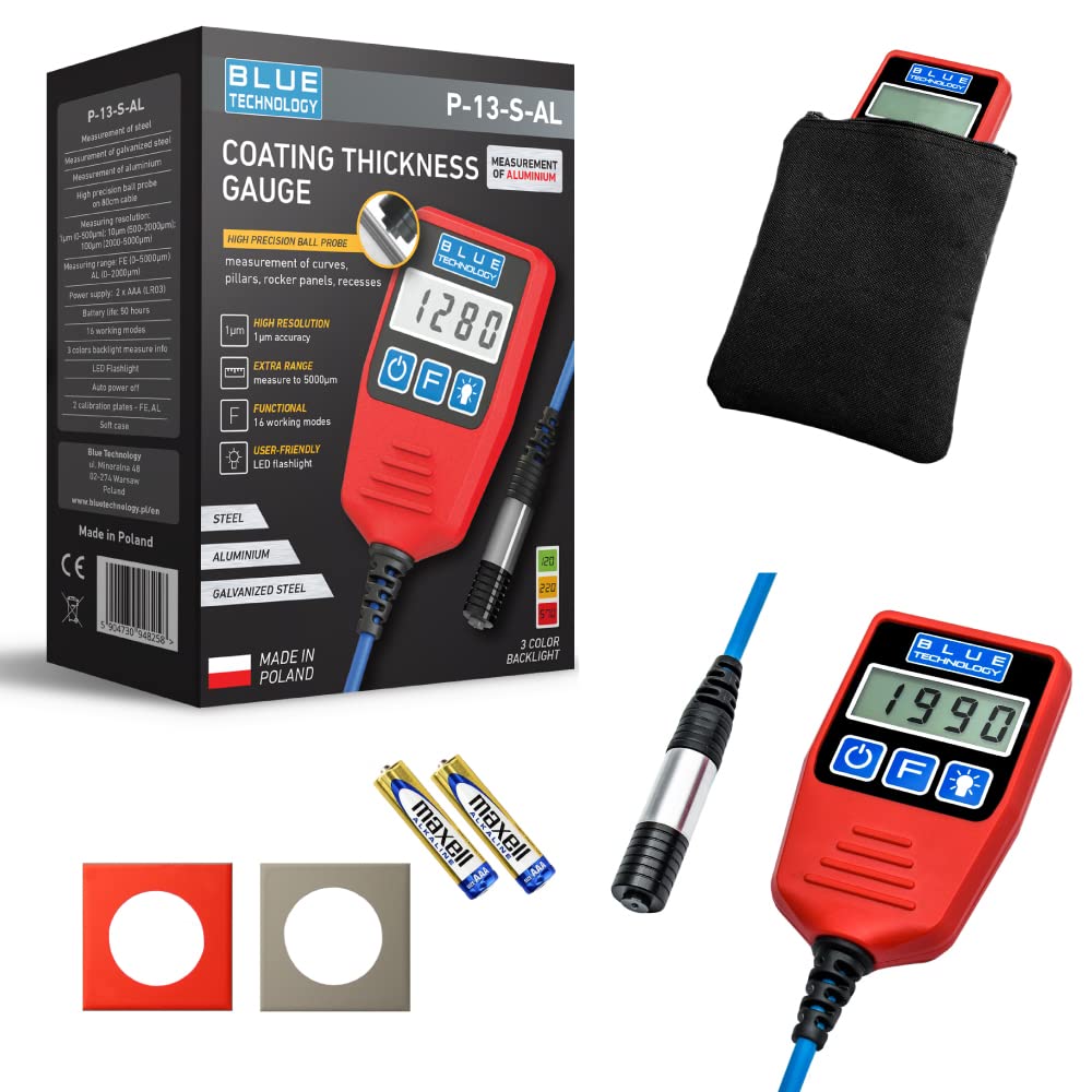 Professional Schichtdickenmessgerät Lackdickenmessgerät Kugelsonde P-13-S-AL | Stahl & Aluminium | Blue Technology Coating thickness gauge | Lacktester für Auto | Hergestellt in EU von Blue Technology