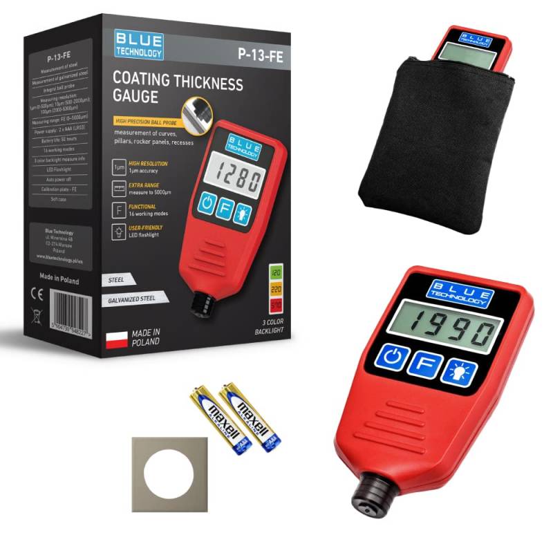 Blue Technology Professional Schichtdickenmessgerät Lackdickenmessgerät Kugelsonde P-13-FE | Stahl Coating Thickness Gauge | Lacktester für Auto | Hergestellt in EU von Blue Technology