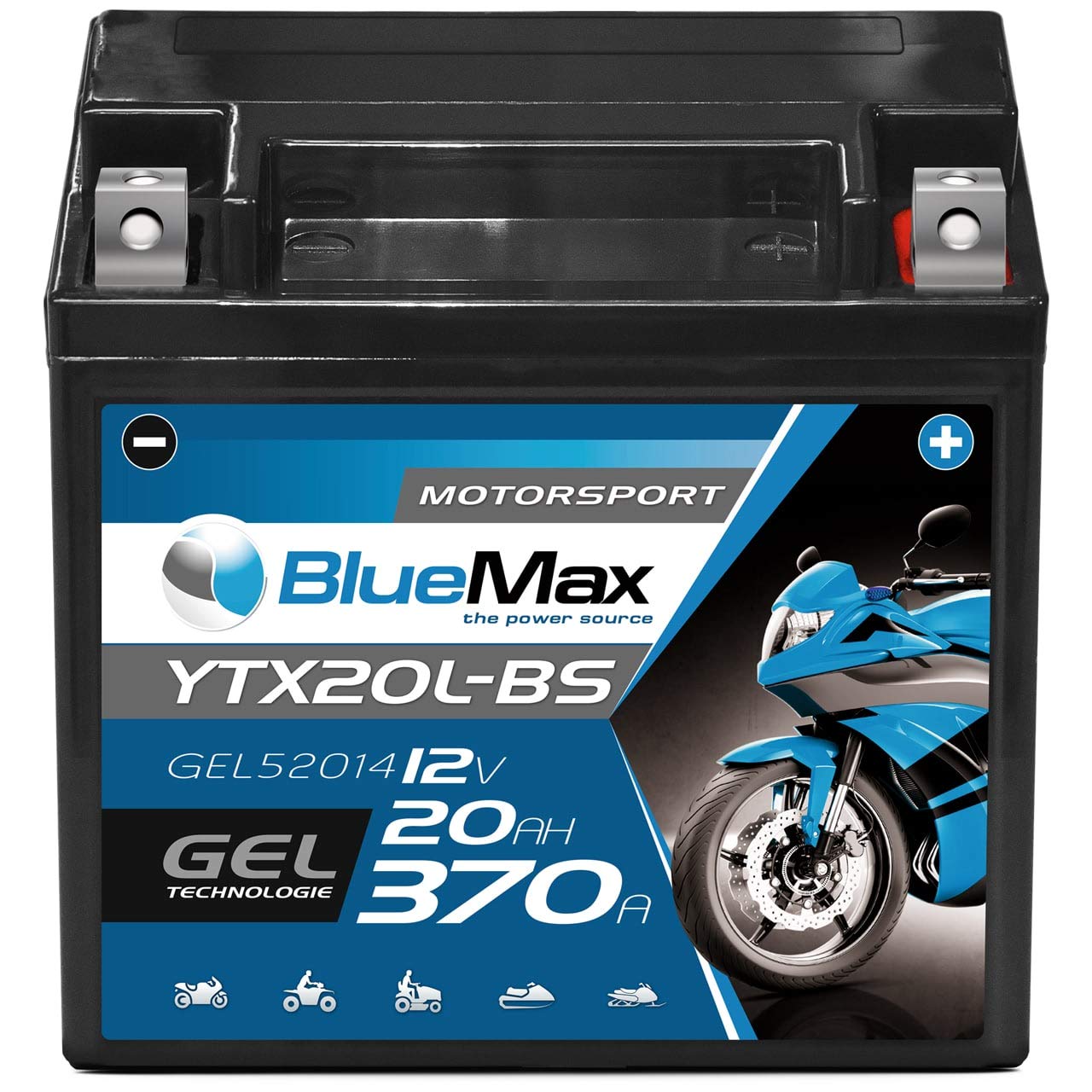 Motorradbatterie 12V 20Ah BlueMax CTX20L-BS GEL Batterie 52014 Quad YTX20L-BS von BlueMax