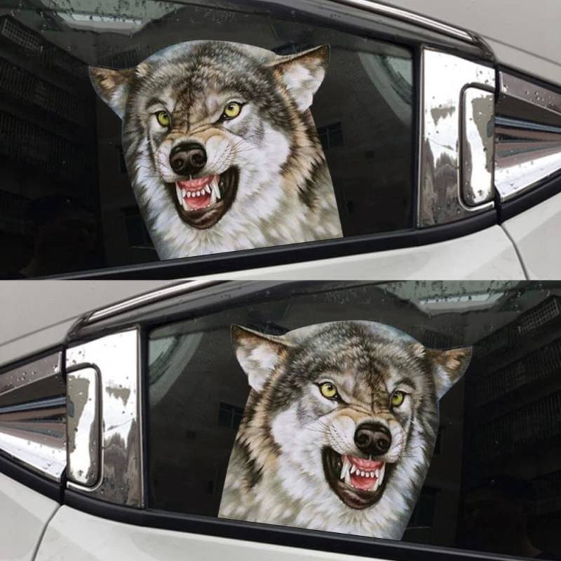 Blueshyhall 2 Stück Autoaufkleber Tiere, 3D Autoscheiben Aufkleber Niedlich, Seitenfenster Aufkleber, Autoaufkleber Lustige mit Selbstklebend, Auto Sticker Tiere Wasserfest (Wolf) von Blueshyhall