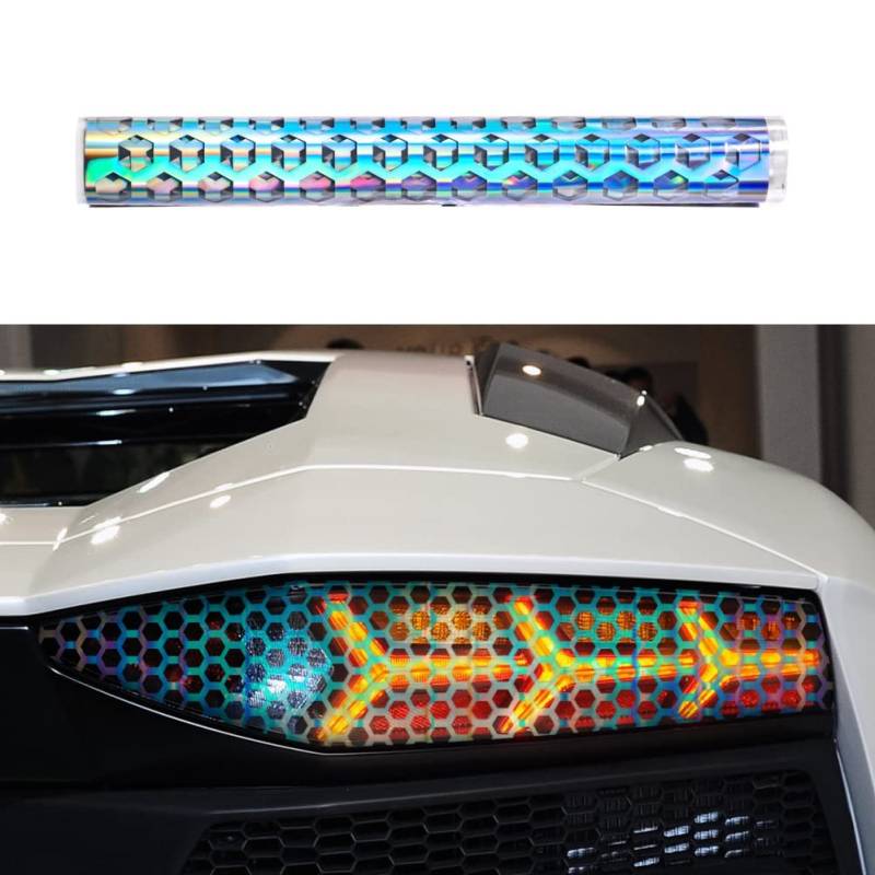 Blueshyhall 2 Stück Scheinwerfer Aufkleber Folie, Auto Rücklicht Waben Aufkleber, Auto Aufkleber Licht 3D Auto Vinyl Aufkleber Auto Lampenabdeckung Aufkleber, Auto Tuning Sticker (Bunt Waben) von Blueshyhall