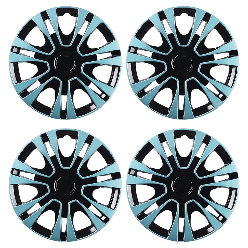 Blueshyhall 4er Set Radkappen Hell Blau Glänzend, Radzierblenden für Stahlfelgen aus PP Kunststoff mit Doppelschichtiger Lackierung, 13-15 Zoll Option Hubcaps Radblenden Tuning Zubehör Außen (13") von Blueshyhall