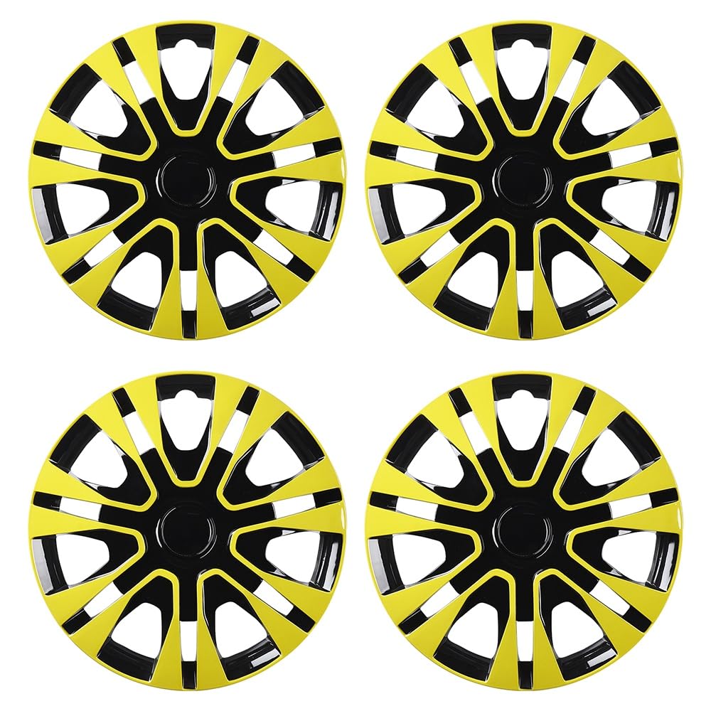 Blueshyhall 4er Set Radkappen Neon Gelb Grün Glänzend, Radzierblenden für Stahlfelgen aus PP Kunststoff mit Doppelschichtiger Lackierung, 12-15 Zoll Option Hubcaps Radblenden Tuning Zubehör (12") von Blueshyhall