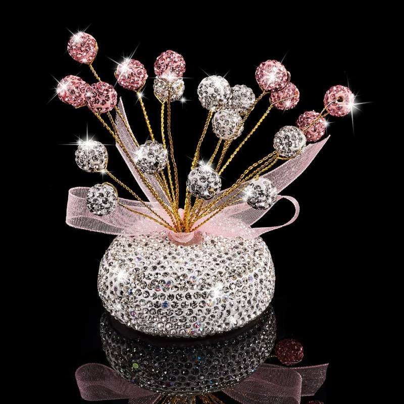 Blueshyhall Auto Armaturenbrett Deko Glizer, Bling Perlen und Strass Kristalle Auto Ornament, Auto Charme Auto Deko Innenraum Blumen Glitzer Frauen Männer (Rosa) von Blueshyhall