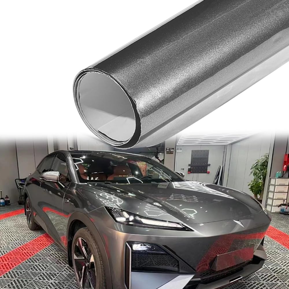 Blueshyhall Autofolie, Autofolie Grau Glänzend, Car Wrapping Folie Grau Glänzend Metallic Auto Folierung Folie mit Luftkanälen, Tuning Folie Innen Außen für Auto Fahrrad Motorrad (50 x 152 cm) von Blueshyhall