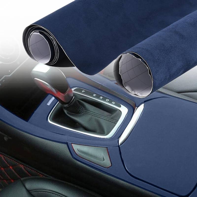 Blueshyhall Autofolie, Mikrofaserstoff Wildlederoptik Autofolie, Microfaser Stoff Folie Selbstklebende mit Luftkanälen, Auto Autofolie Innenraum Stoff Wildleder Velours Folie (Dunkelblau, 20 x 152 cm) von Blueshyhall