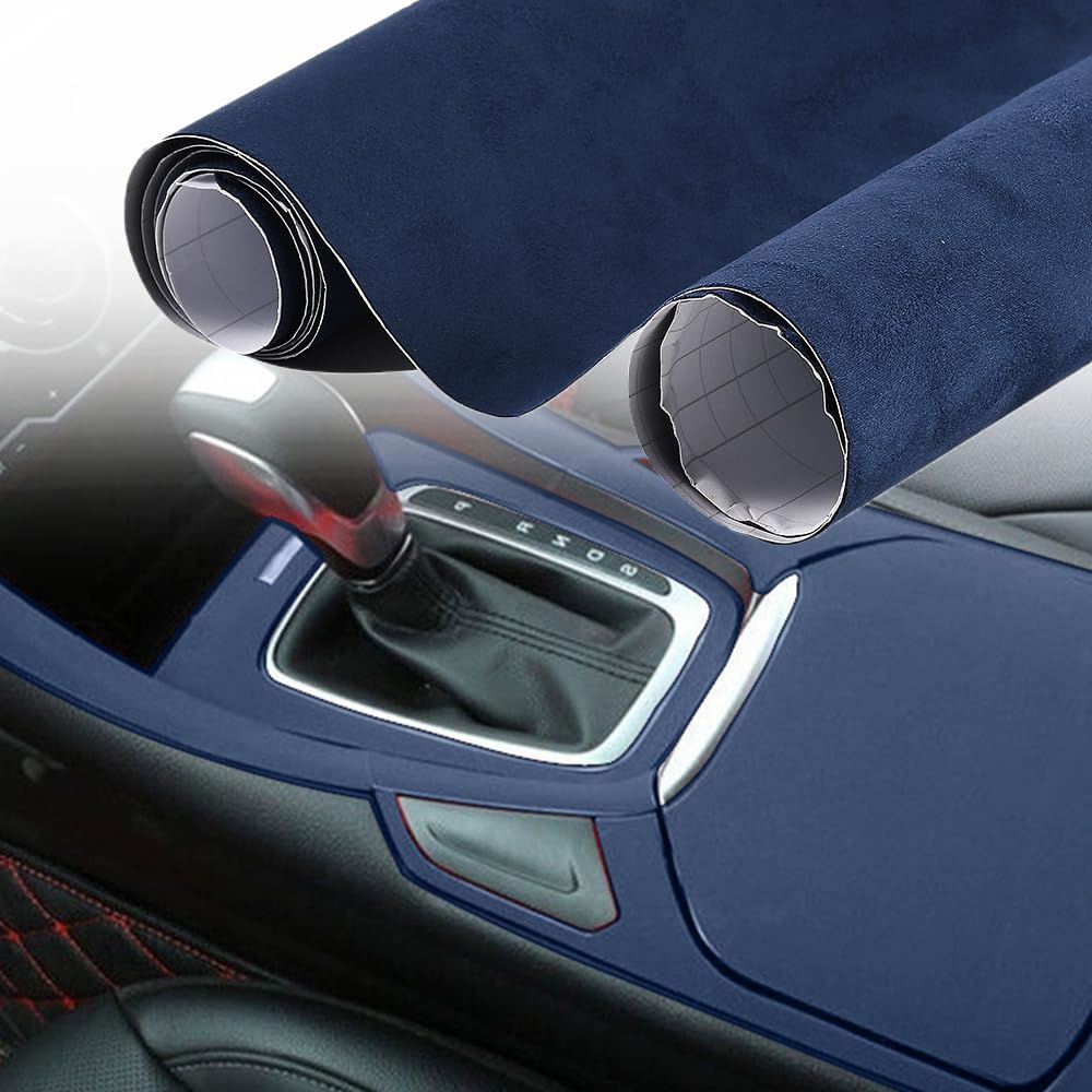 Blueshyhall Autofolie, Mikrofaserstoff Wildlederoptik Autofolie, Microfaser Stoff Folie Selbstklebende mit Luftkanälen, Auto Autofolie Innenraum Stoff Wildleder Velours Folie (Dunkelblau, 50 x 152 cm) von Blueshyhall