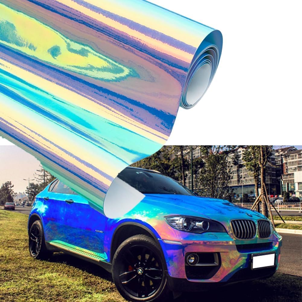 Blueshyhall Autofolie Chamäleon Effekt, Autofolie Chrom Glänzend Blau Grün und Rosa, Car Wrapping Folie Metallic, Auto Folie mit Selbstklebend, Auto Folie Innen Aussen Wasserfest (135 x 30 cm) von Blueshyhall