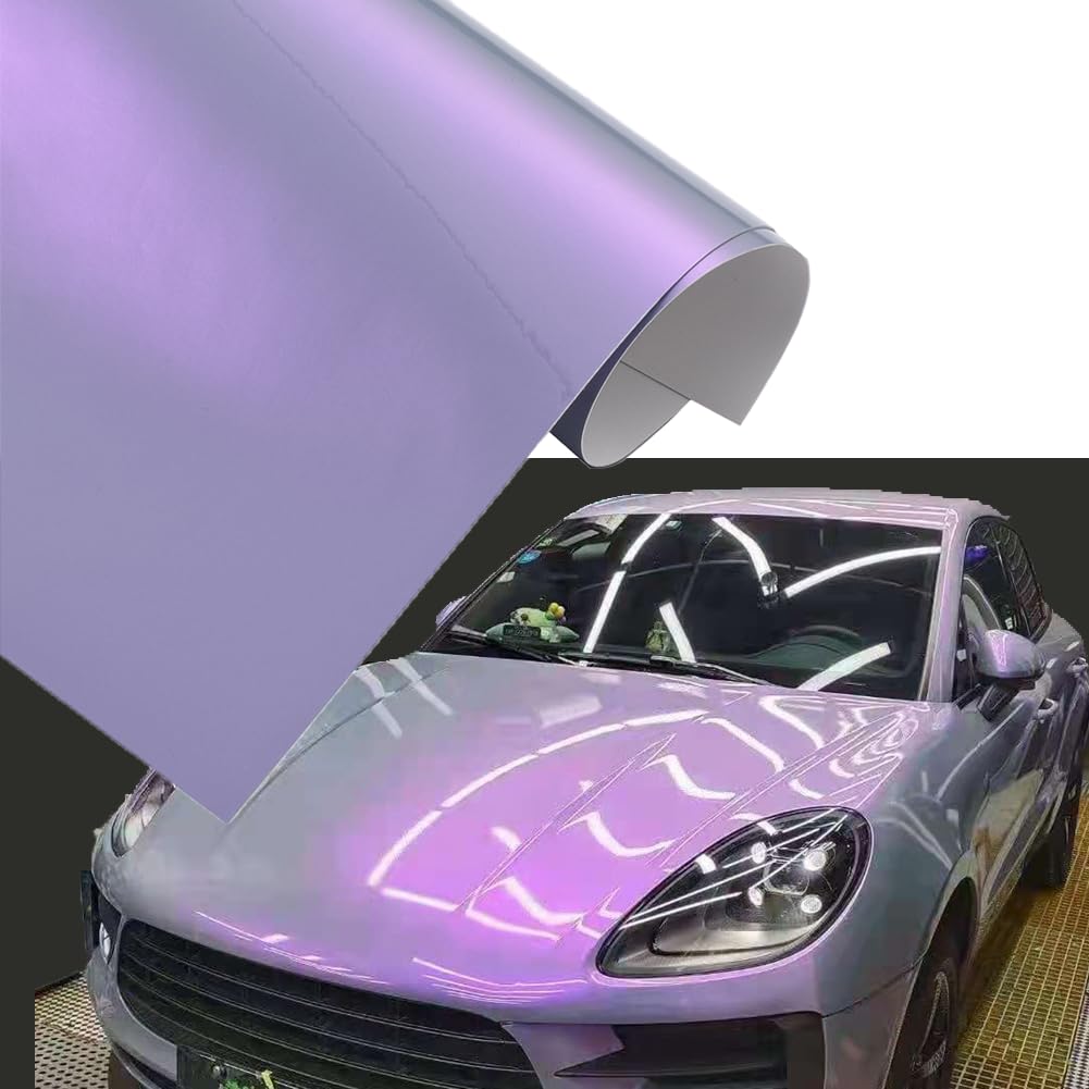 Blueshyhall Autofolie Chamäleon Effekt, Autofolie Glänzend Lila und Grau, Car Wrapping Folie Metallic, Auto Folie Verlauf mit Selbstklebend und luftkanälen, Auto Folie Aussen Wasserfest (30 x 152 cm) von Blueshyhall