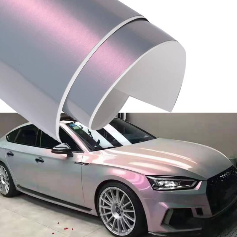 Blueshyhall Autofolie Chamäleon Effekt, Autofolie Glänzend Rosa und Grau, Car Wrapping Folie Metallic, Auto Folie Verlauf mit Selbstklebend und Luftkanälen, Auto Folie Aussen Wasserfest (30 x 152 cm) von Blueshyhall