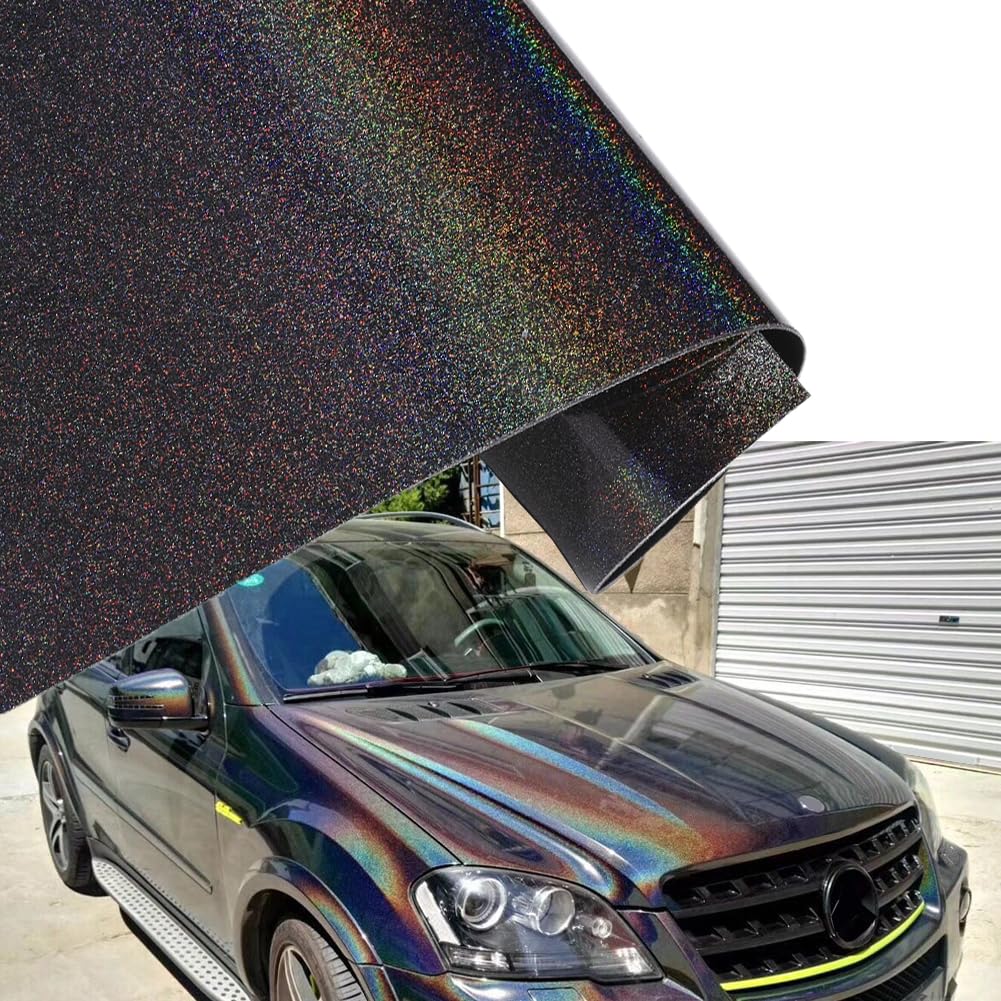 Blueshyhall Autofolie Grau mit Regenbogen Effekt, Car Wrapping Folie Chameleon Grau Glanz Glitzer, Vinylfolie Auto Selbstklebend Wasserfeste Auto Folie Außen Grau Car Film Wrap (30 x 152 cm) von Blueshyhall