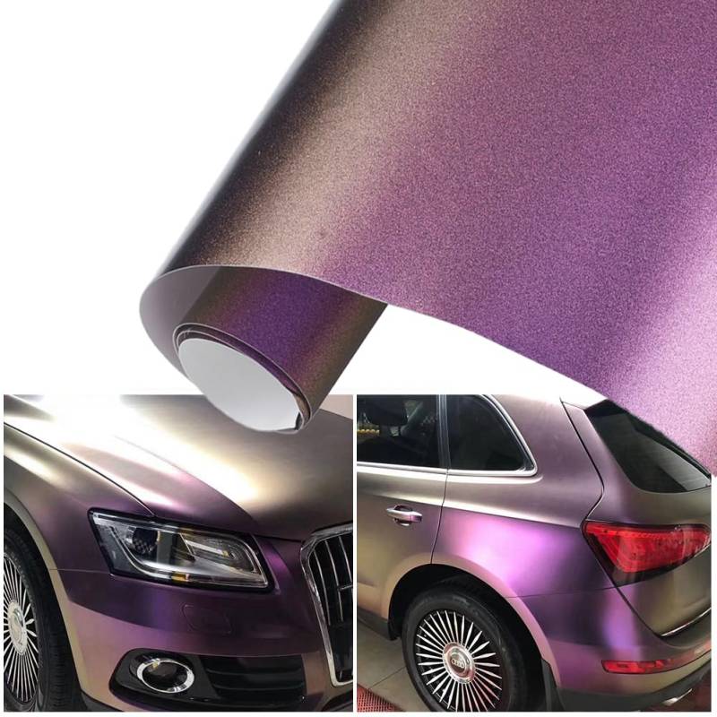 Blueshyhall Autofolie Lila Matt Metallic, Lila und Gold Bronze Car Wrapping Folie Chamäleon, Tuning Folie Selbstklebende Wasserfest Innen Außen für Auto, Motorrad, Fahrrad (30 x 152 cm) von Blueshyhall