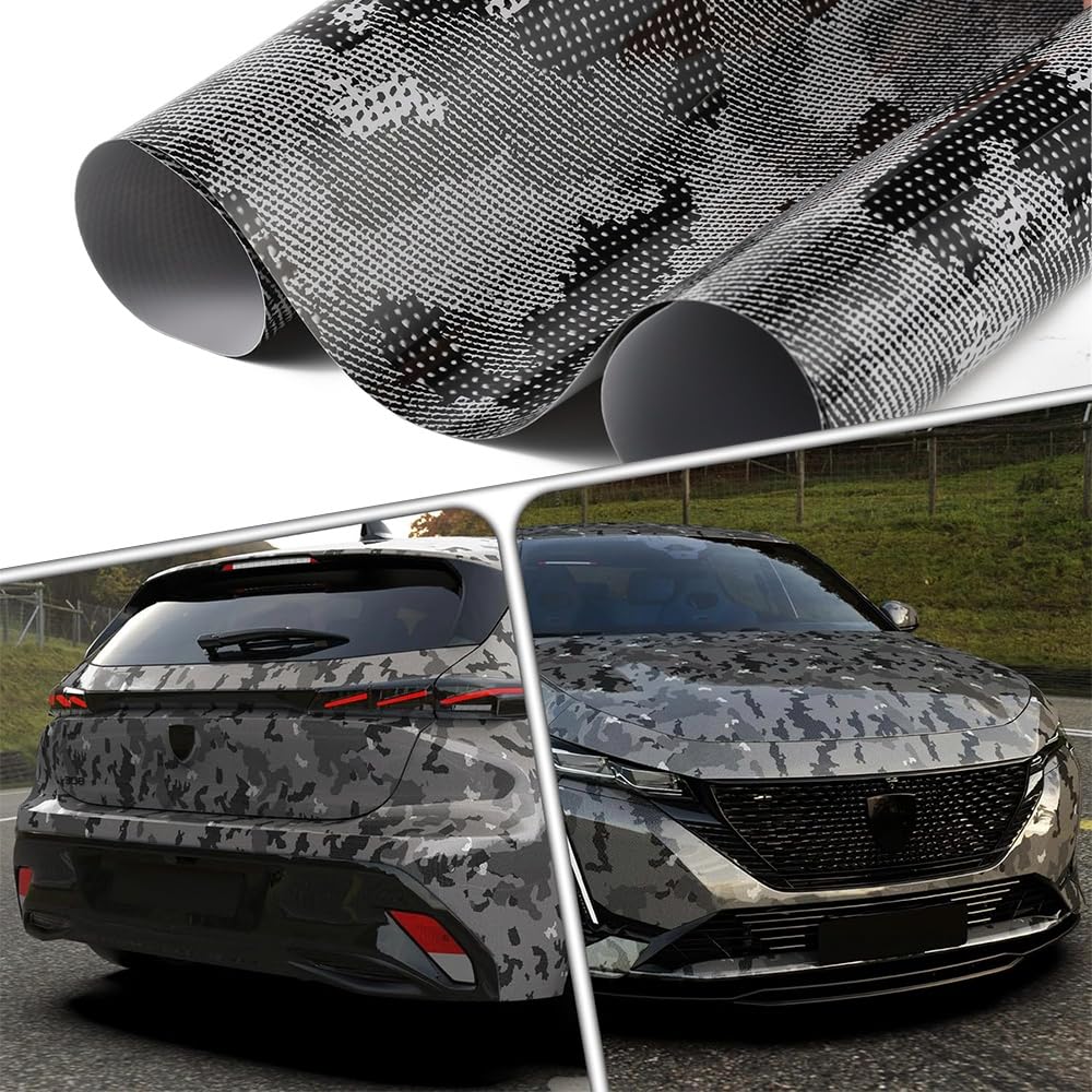 Blueshyhall Autofolie Schlangenmuster Glanz, Car Wrapping Folie Camouflage Schwarz Glänzend, Schwarz Grau Tuning Folie Selbstklebende Tarnfolie Innen Außen für Auto Motorrad Fahrrad (30 x 152 cm) von Blueshyhall