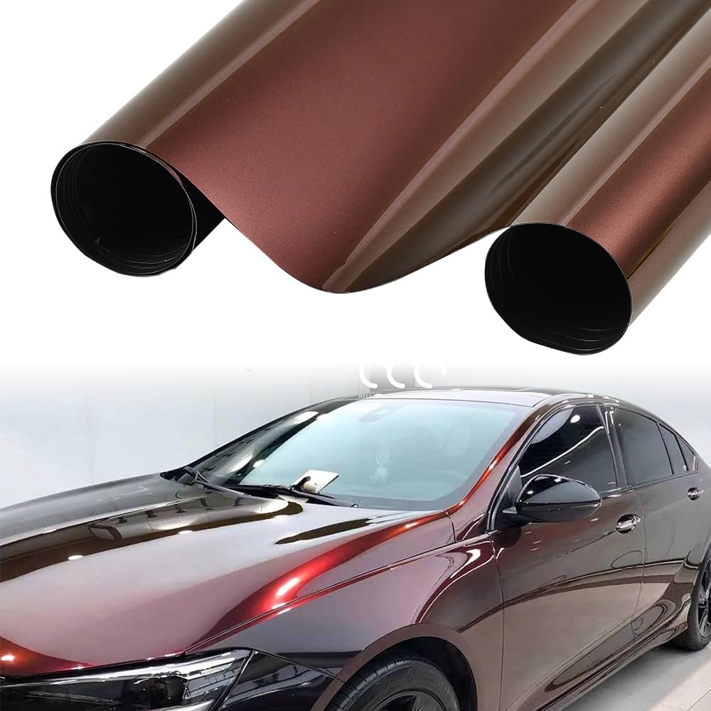 Blueshyhall Autofolie Schwarz Rot Verlauf, Car Wrapping Folie Glanzed mit Chameleon Effekt, Autofolie Braun Glänzend mit Luftkanälen,Tunning Folie für Innen Außen Auto Fahrrad Motorrad (100 x 152 cm) von Blueshyhall