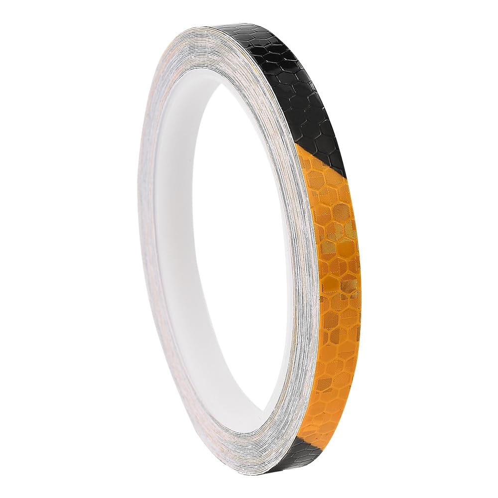 Blueshyhall Zierleisten Selbstklebend Reflektierende Aufkleber, 8 m x 1 cm Wasserfest Trim Strip Dekorstreifen Reflektierend Aufkleber für Auto Fahrrad E-Bike Motorrad Rad Felge Helm (Schwarz Orange) von Blueshyhall