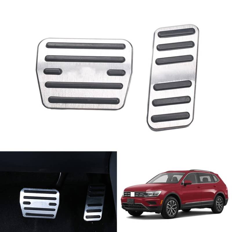 Bmolpt Kompatibel mit VW Golf T-Cross T-Roc Polo Passat Touran Tiguan Aluminiumlegierung Pedalabdeckungen Bremse Pedalkappen Rutschfest, kein Bohren Gaspedal Innenzubehör 2 Stück/Set (Silber) von Bmolpt