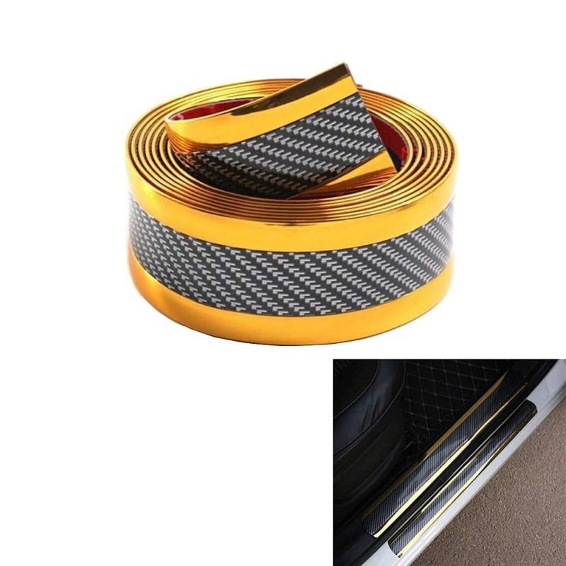 BoYeeBo Universal Carbon Fiber Car Door Entry Guards Protector, Flexibler Selbstklebender Autotürschwellenaufkleber für Auto SUV Truck (Gold, 5×250 cm / 2×98,4 Zoll (B×L)) von BoYeeBo