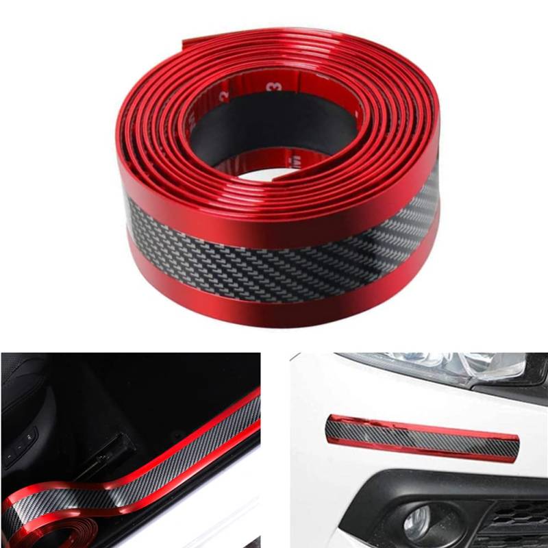 BoYeeBo Universal Carbon Fiber Car Door Entry Guards Protector, Flexibler Selbstklebender Autotürschwellenaufkleber für Auto SUV Truck (Rot, 5×250 cm / 2×98,4 Zoll (B×L)) von BoYeeBo