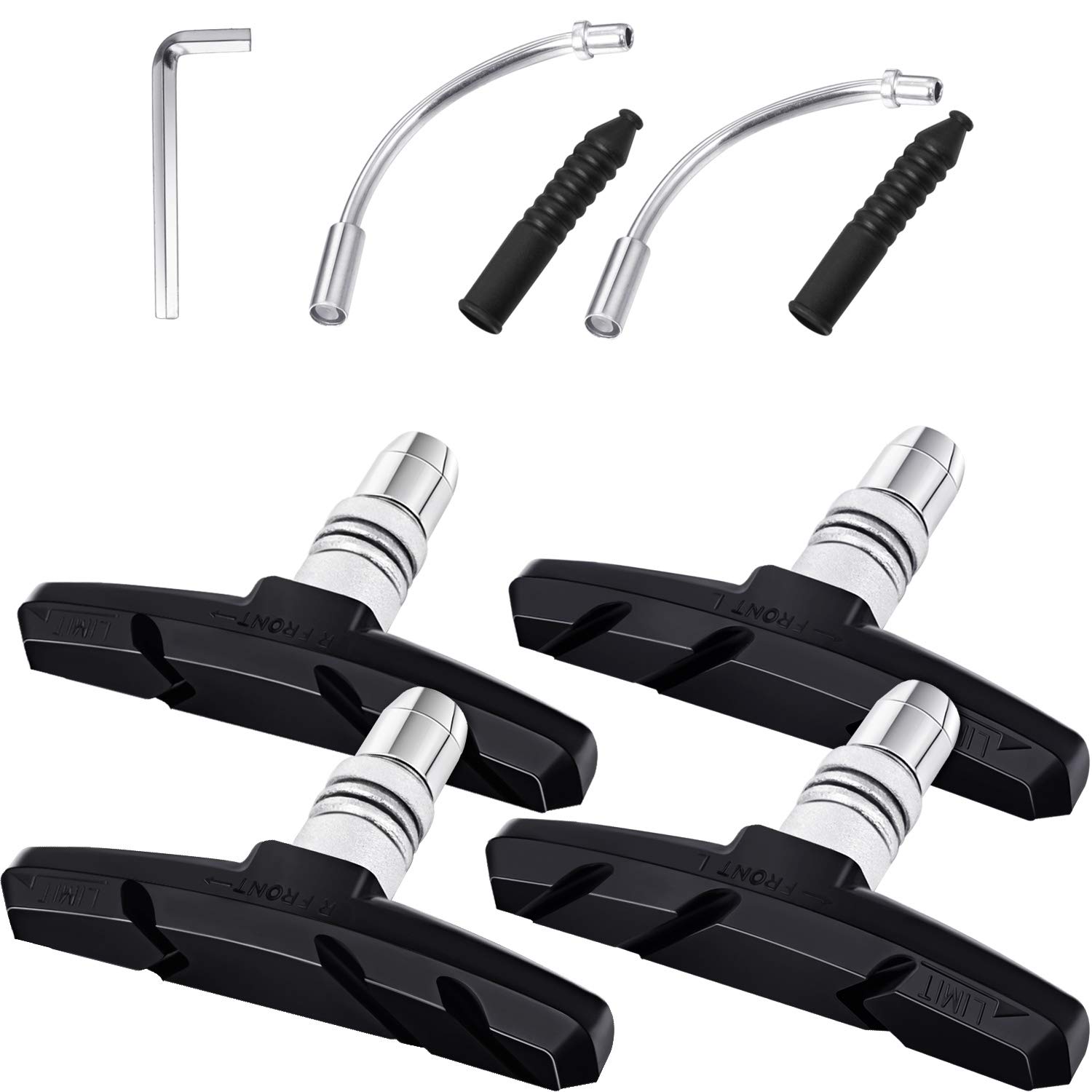 2 Paar V Fahrrad Bremsbeläge mit Sechskantmutter und Abstandhalter V Fahrrad Bremsklötze Set 70 mm EIN L Werkzeug und 2 Stück Bremse Nudel Kabelführungsrohr Gummi Stiefel Fahrrad Reiten Set (Black) von Boao